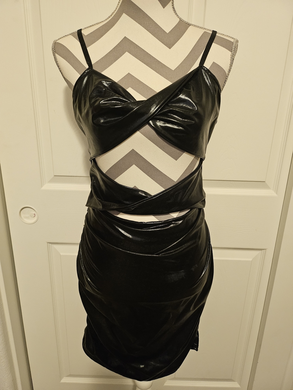 Black Faux Leather Cutout Mini Dress